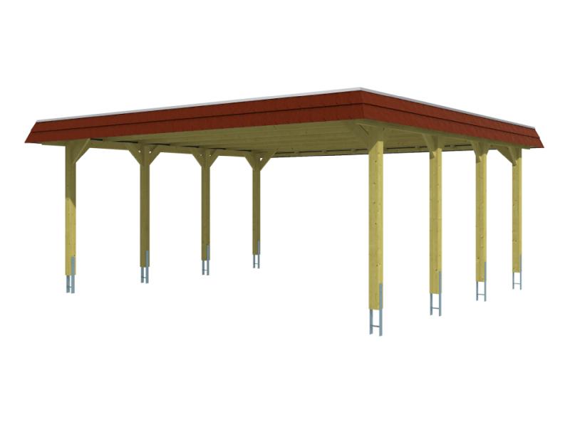 Skan Holz Carport Spreewald 585 x 589 cm mit roter Blende
