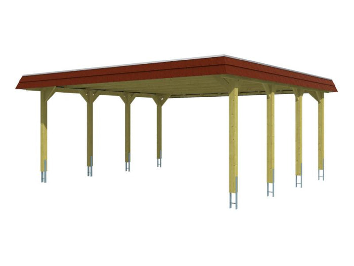 Skan Holz Carport Spreewald 585 x 589 cm mit roter Blende