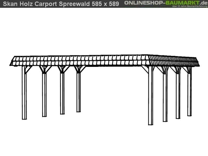 Skan Holz Carport Spreewald 585 x 589 cm mit roter Blende