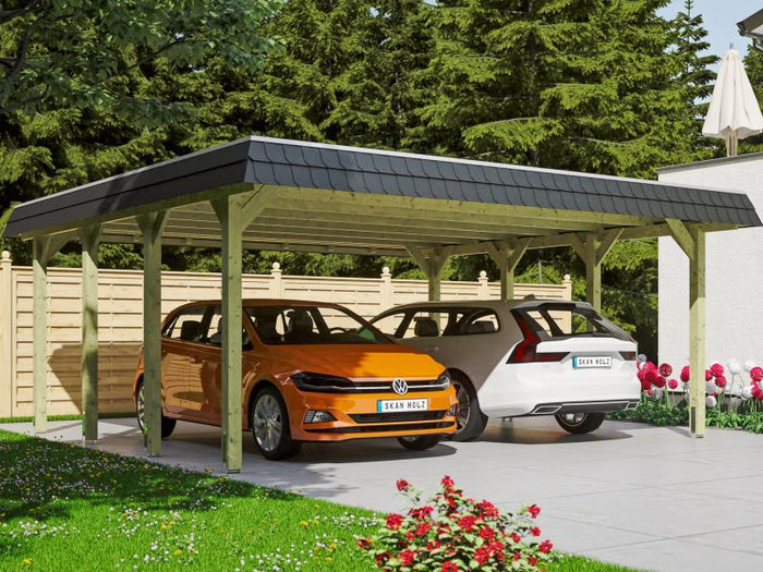 Skan Holz Carport Spreewald 585 x 589 cm mit schwarzer Blende