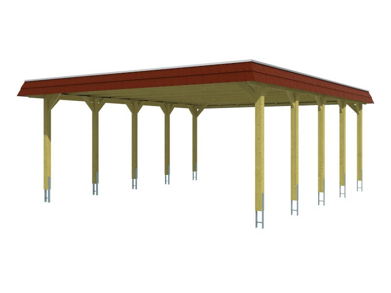 Skan Holz Carport Spreewald 585 x 741 cm mit roter Blende