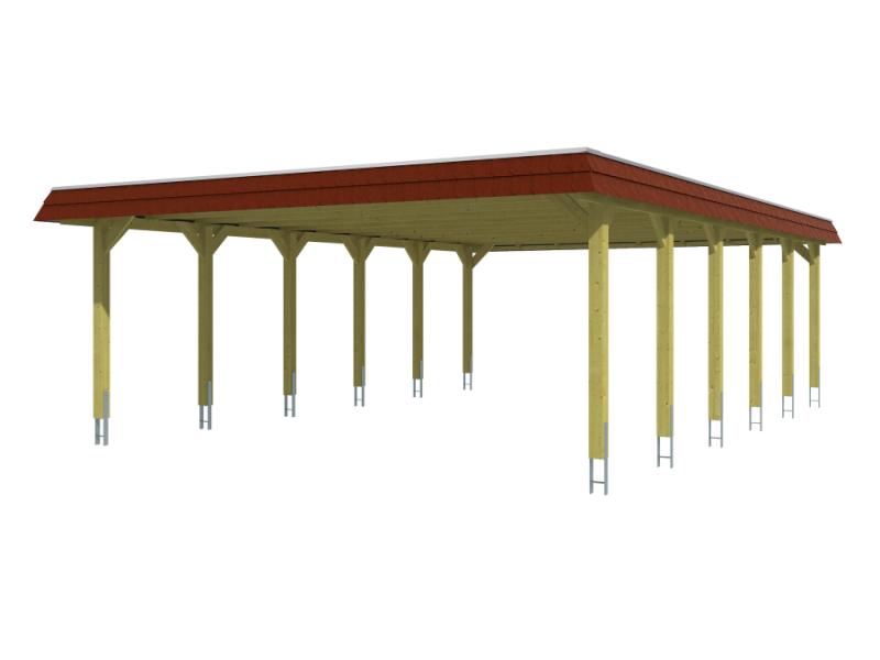 Skan Holz Carport Spreewald 585 x 893 cm mit roter Blende