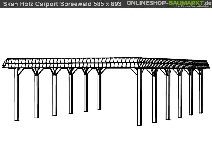 Skan Holz Carport Spreewald 585 x 893 cm mit roter Blende