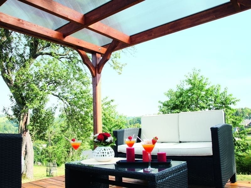 Skan Holz Flachdach Pavillon Marseille, Nussbaum