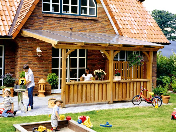 Skan Holz Terrassenüberdachung Rimini 648 x 350 cm, Nussbaum (Douglasie)