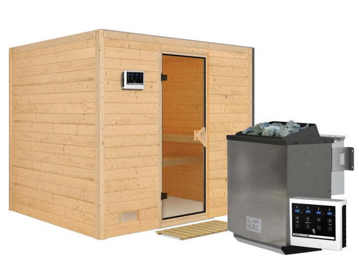 Sonara - Karibu Sauna inkl. 9-kW-Bioofen - ohne Dachkranz -