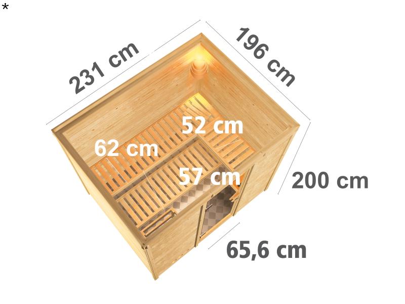 Sonara - Karibu Sauna inkl. 9-kW-Bioofen - ohne Dachkranz -