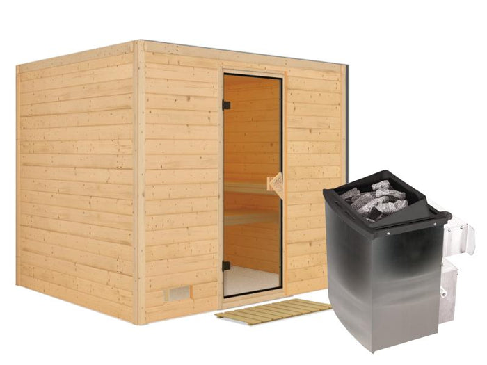 Sonara - Karibu Sauna inkl. 9-kW-Ofen - ohne Dachkranz -