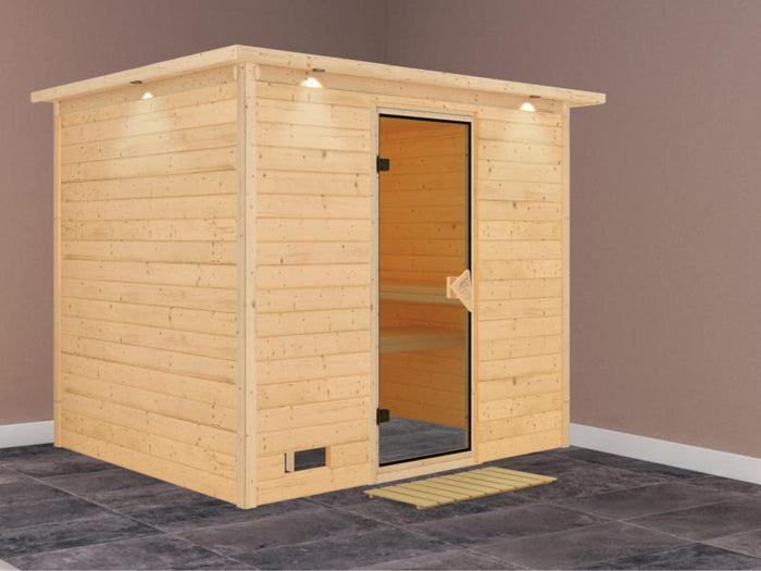 Sonara - Karibu Sauna ohne Ofen - mit Dachkranz -