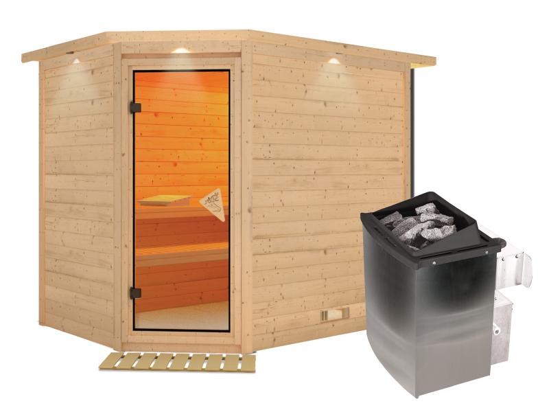 Tanami - Karibu Sauna inkl. 9-kW-Ofen - mit Dachkranz -