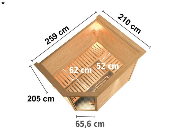 Tanami - Karibu Sauna inkl. 9-kW-Ofen - mit Dachkranz -