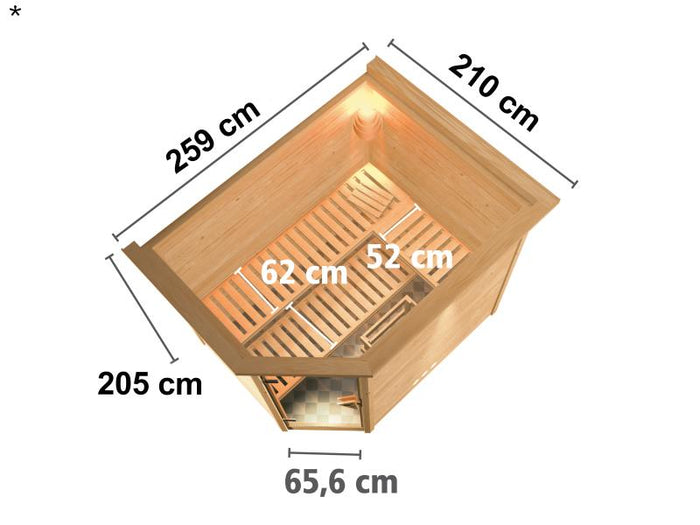 Tanami - Karibu Sauna inkl. 9-kW-Ofen - mit Dachkranz -