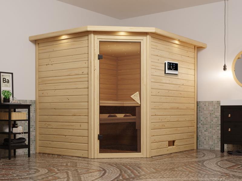 Tanami - Karibu Sauna inkl. 9-kW-Ofen - mit Dachkranz -