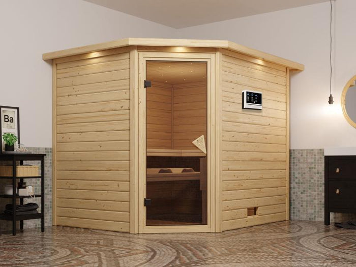 Tanami - Karibu Sauna inkl. 9-kW-Ofen - mit Dachkranz -