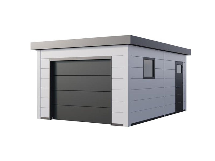 Telluria Metall-Garage Classico 3654, Komplett Weiß, inkl. Garagentor und Fenster