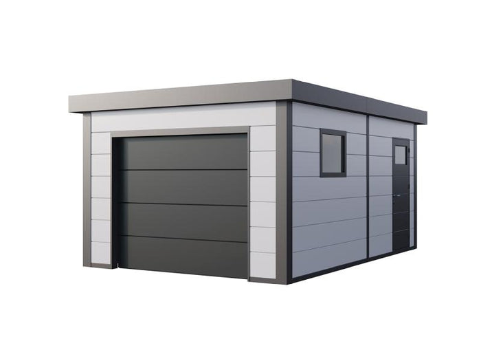 Telluria Metall-Garage Classico 3654, Weiß, inkl. Garagentor und Fenster