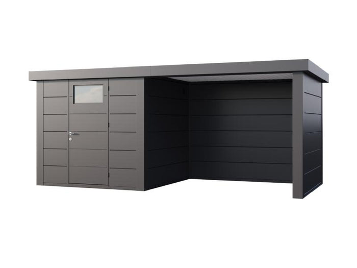 Telluria Metall-Gerätehaus Classico 2424 Granitgrau mit Lounge rechts