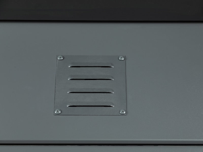 Telluria Metall-Gerätehaus Classico 2424 Lichtgrau mit Lounge links, inkl. 2 Fenster