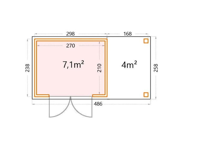 Telluria Metall-Gerätehaus Classico 3024 Granitgrau mit kleinem Seitendach rechts