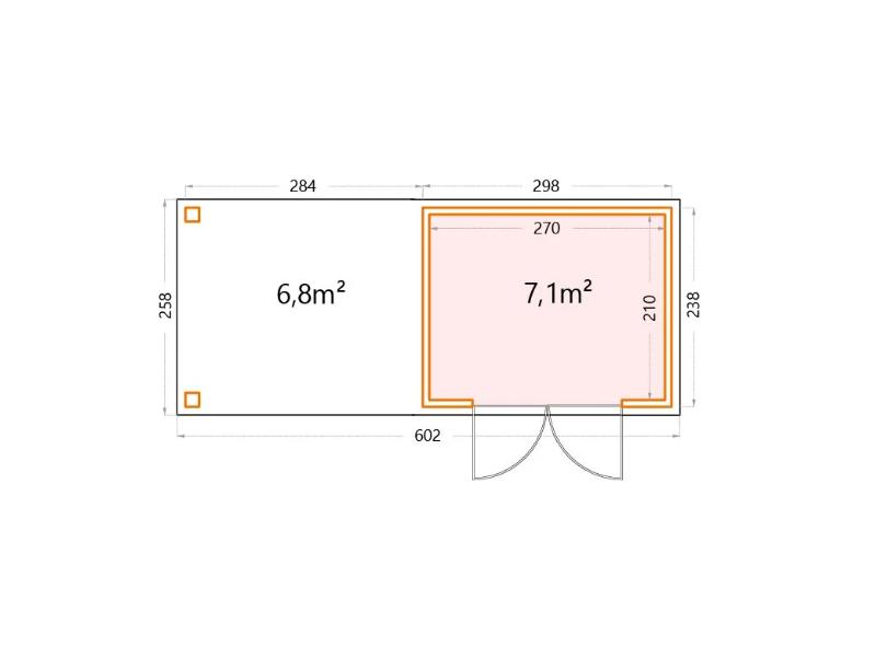 Telluria Metall-Gerätehaus Classico 3024 Lichtgrau mit großem Seitendach links