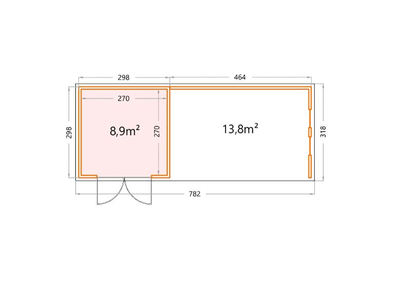 Telluria Metall-Gerätehaus Classico 3030 Lichtgrau mit XL Lounge rechts, inkl. 2 Fenster