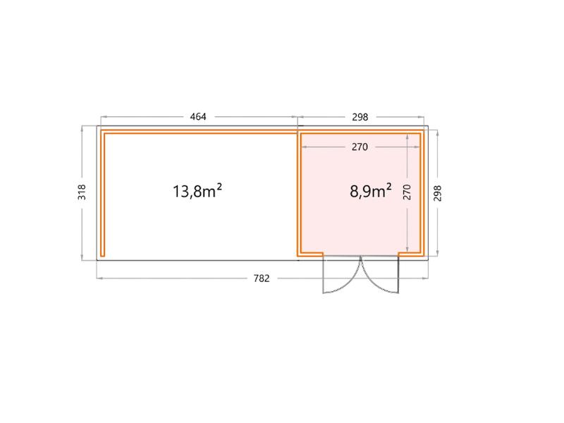 Telluria Metall-Gerätehaus Classico 3030 Lichtgrau mit XL Lounge links