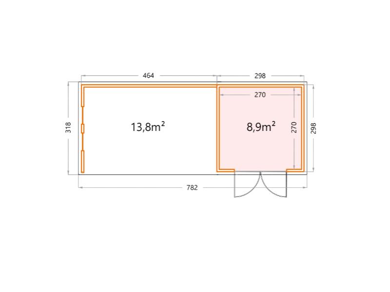 Telluria Metall-Gerätehaus Classico 3030 Lichtgrau mit XL Lounge links, inkl. 2 Fenster
