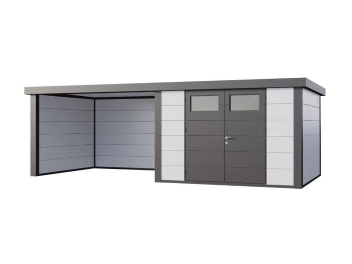 Telluria Metall-Gerätehaus Classico 3030 Weiß mit großer Lounge links