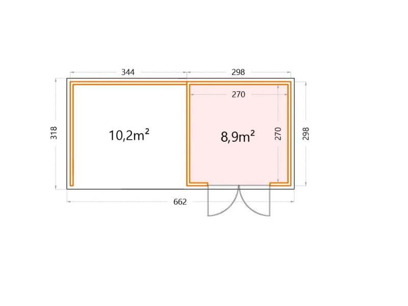 Telluria Metall-Gerätehaus Classico 3030 Weiß mit großer Lounge links