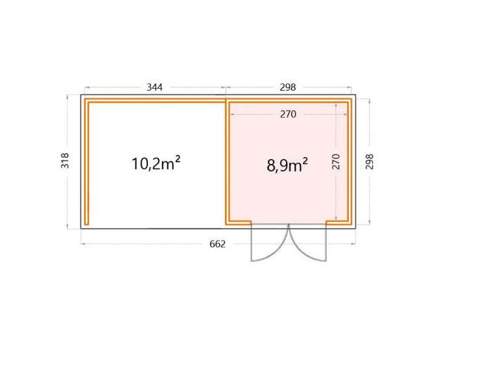 Telluria Metall-Gerätehaus Classico 3030 Weiß mit großer Lounge links