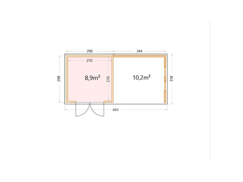 Telluria Metall-Gerätehaus Classico 3030 Weiß mit großer Lounge rechts, inkl. 2 Fenster