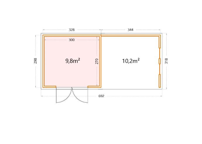Telluria Metall-Gerätehaus Classico 3330 Komplett Weiß mit Lounge rechts, inkl. 2 Fenster