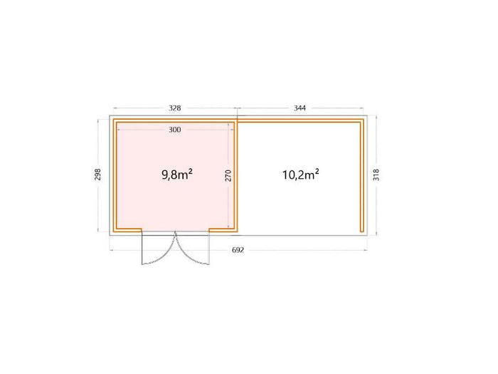 Telluria Metall-Gerätehaus Classico 3330 Weiß mit Lounge rechts