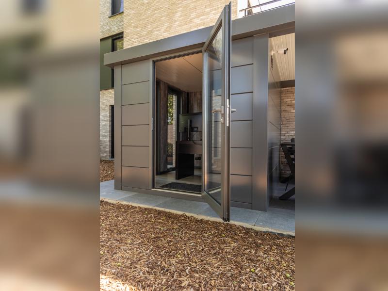 Telluria Metall-Gerätehaus Luminato 3030, Komplett Weiß, inkl. 2 bodentiefe Fenster