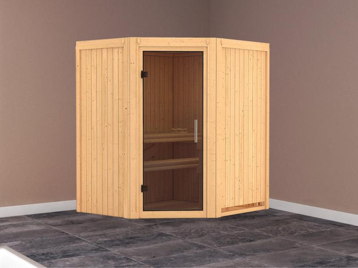 Tonja - Karibu Sauna Plug & Play ohne Ofen - ohne Dachkranz - Moderne Saunatür