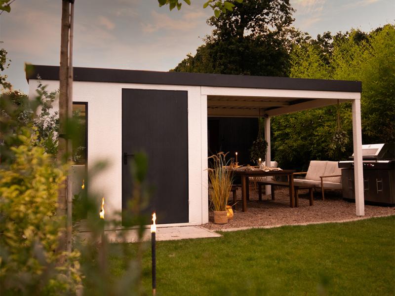 Urban One Gerätehaus Basic Typ 5, 390x256 cm, inkl. Überdachung rechts 1 m