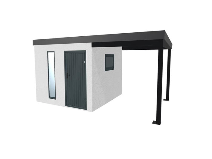 Urban One Gerätehaus Basic Typ 7, 450x298 cm, inkl. Überdachung rechts 2 m