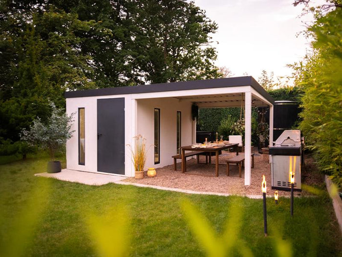 Urban One Gerätehaus Basic Typ 7, 450x298 cm, inkl. Überdachung rechts 2 m