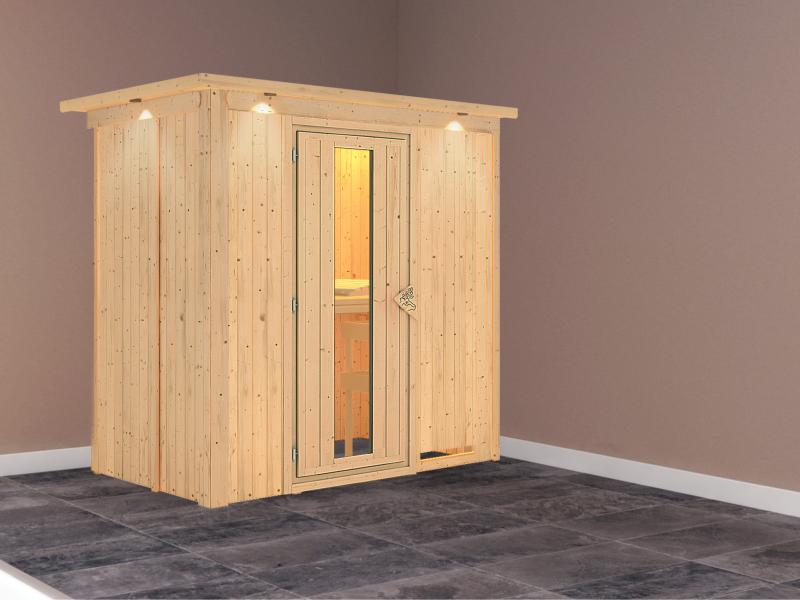 Variado - Karibu Sauna ohne Ofen-mit Dachkranz-mit Energiesparender Saunatür