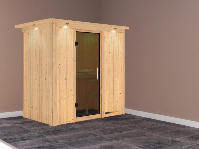 Variado - Karibu Sauna ohne Ofen-mit Dachkranz-mit moderner Saunatür