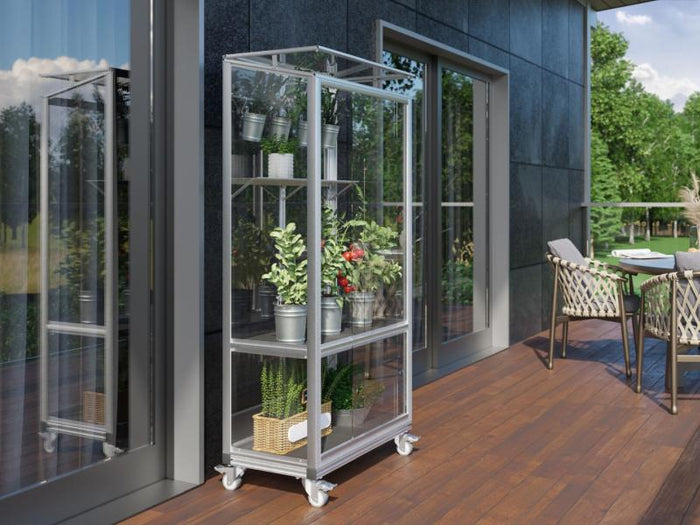 Vitavia Balkongewächshaus Polis 350, ESG, inkl. Rollfundament, Alu