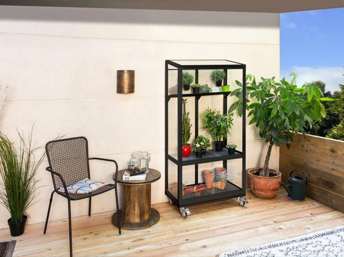 Vitavia Balkongewächshaus Polis 350, ESG, inkl. Rollfundament, schwarz pulverbeschichtet
