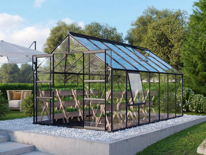 Vitavia Gewächshaus Meridian 2, 11500 ESG 3mm, schwarz, mit Doppelschiebetür