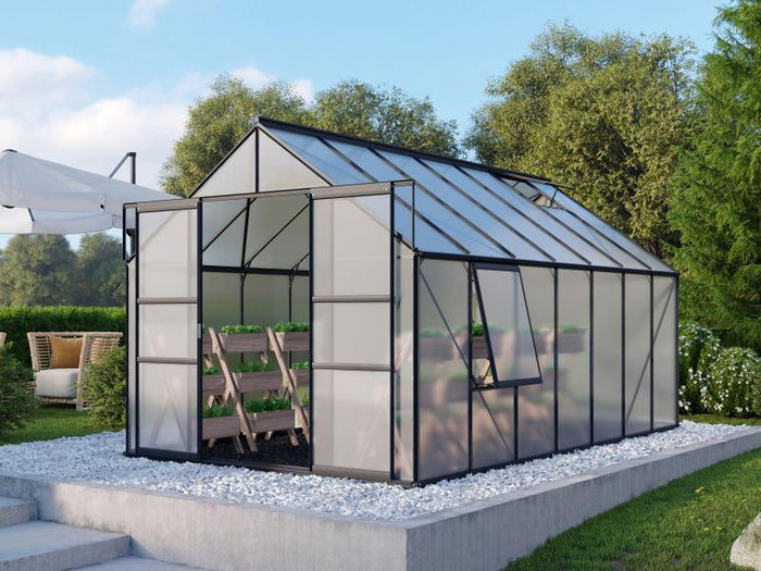 Vitavia Gewächshaus Meridian 2, 11500 HKP 4 mm, schwarz, mit Doppelschiebetür