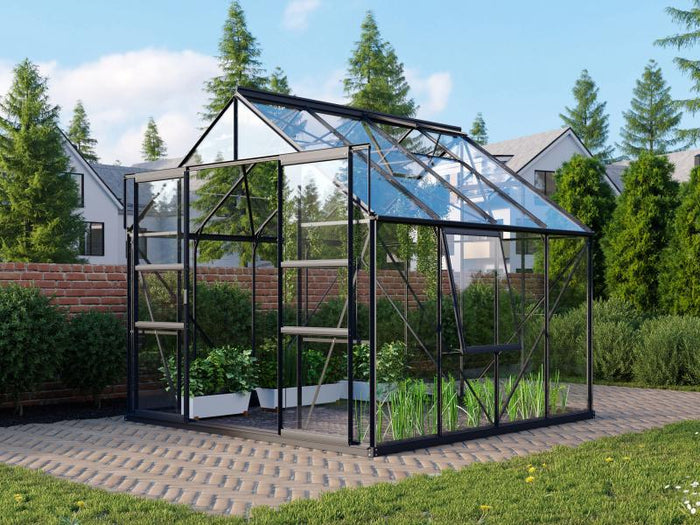 Vitavia Gewächshaus Meridian 2, 6700 ESG 3mm, schwarz, mit Doppelschiebetür