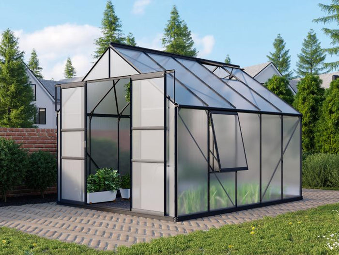 Vitavia Gewächshaus Meridian 2, 8300 HKP 6 mm, schwarz, mit Doppelschiebetür