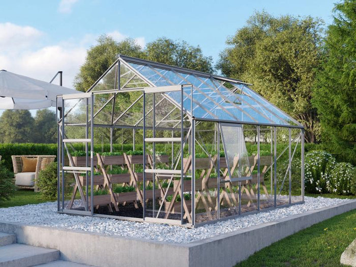 Vitavia Gewächshaus Meridian 2, 9900 ESG 3mm Alu, mit Doppelschiebetür