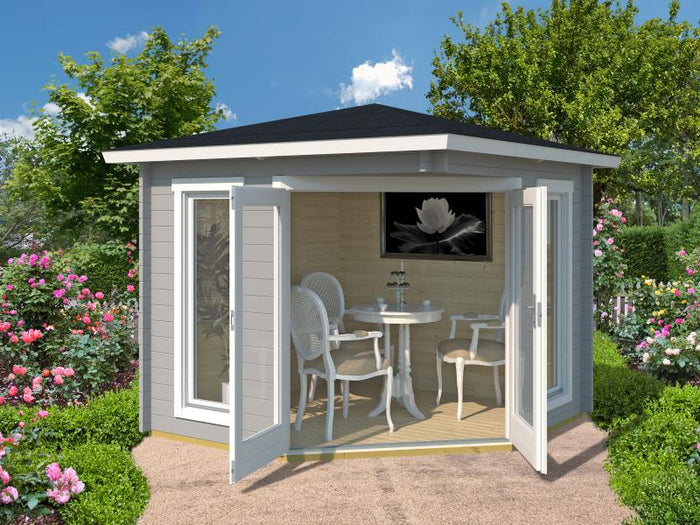 Weka 5-Eck Gartenhaus 408 hellgrau 40 mm