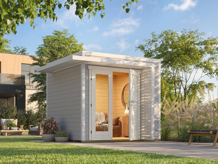 Weka Design-Gartenhaus Pure Garden Amberley 1,5, 28 mm, 250x250 cm, Grau/Weiß, Design-Doppeltür