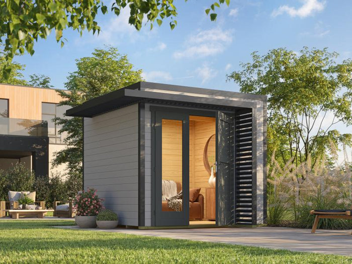 Weka Design-Gartenhaus Pure Garden Amberley 1,5, 28 mm, 250x250 cm, Grau/Anthrazit, Design-Doppeltür